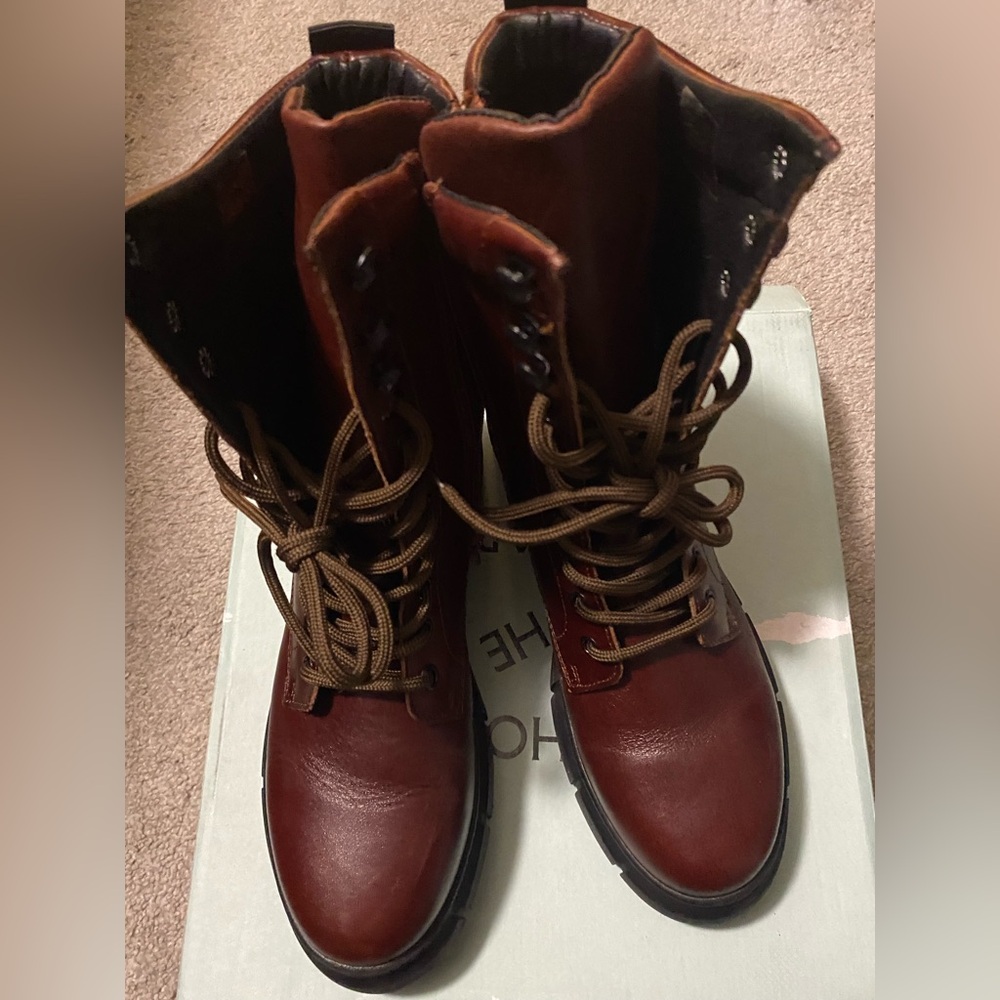 Brown Leather Lace-Up Boots